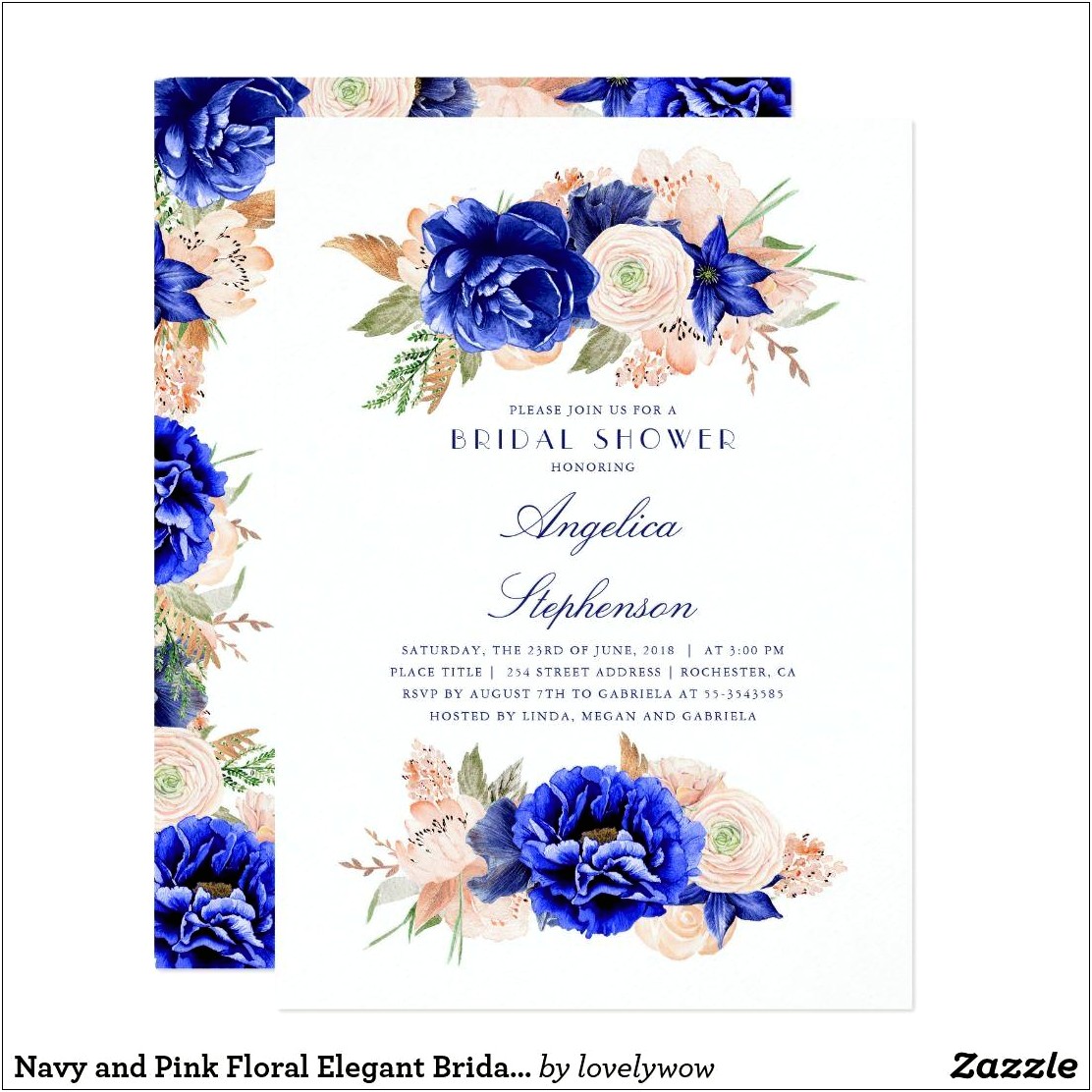 Blue Water With Pink Flower Theme Wedding Invitation