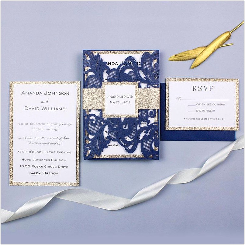 Blue Yellow And Silver Wedding Invitations