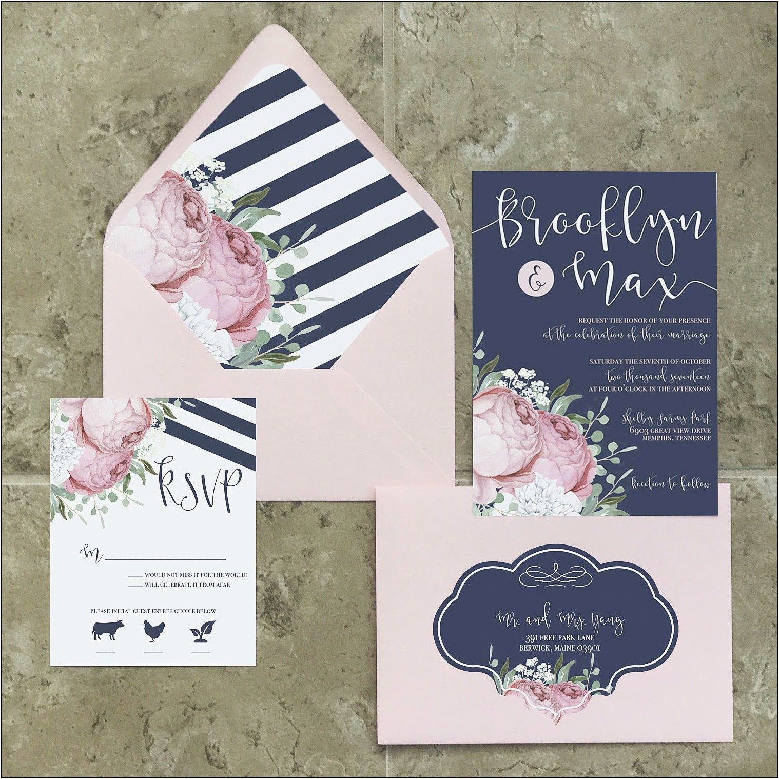 Blush And Navy Clipart For Wedding Invitations