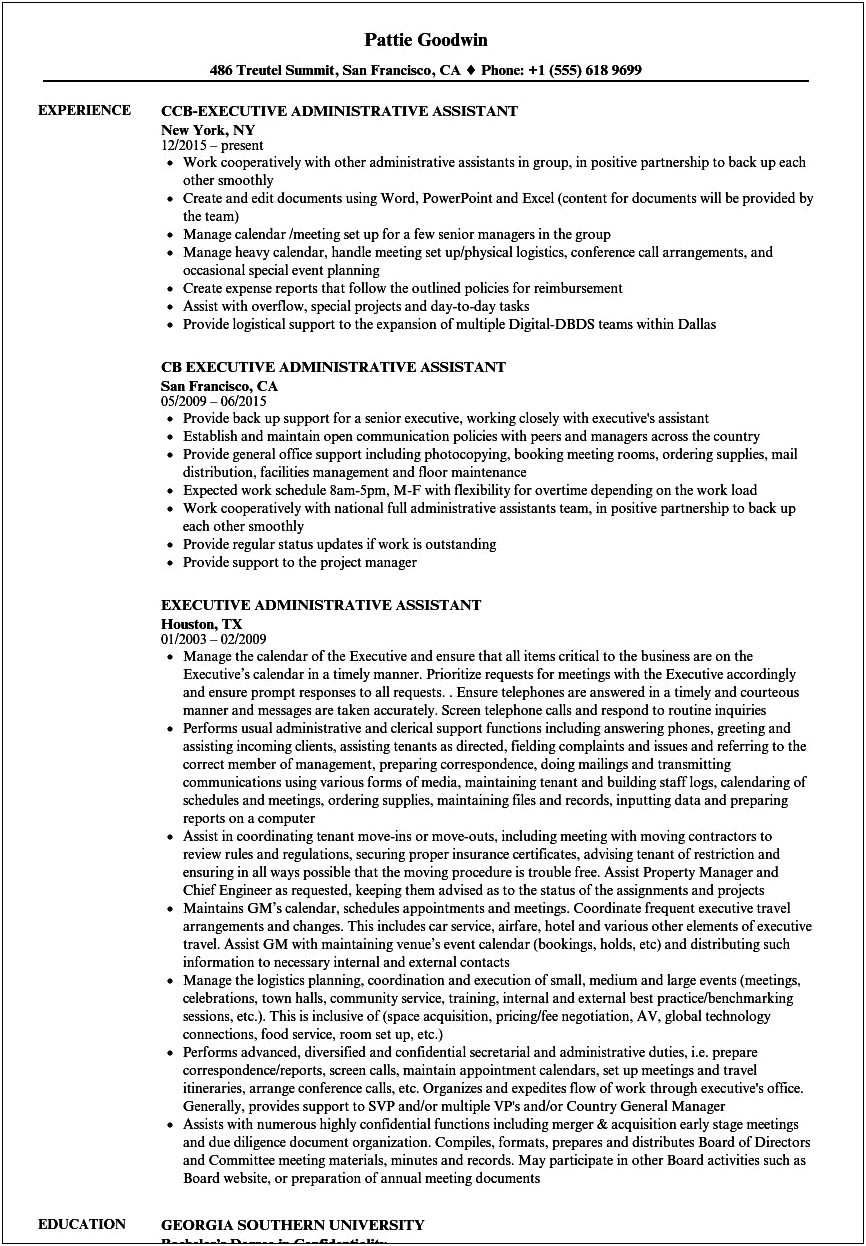 Boeing Sample Resume Executive Admin Ssistant