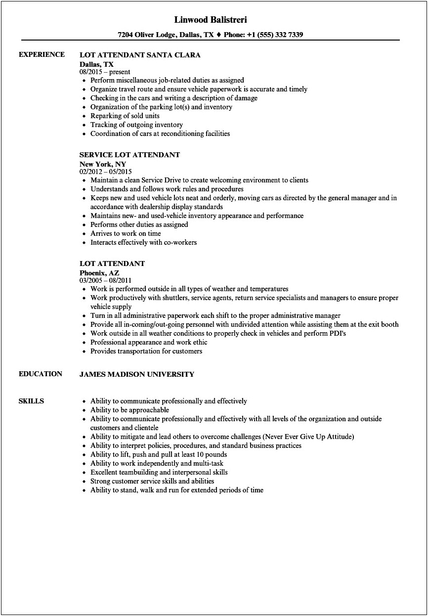 Breakfast Attendant Job Description For Resume