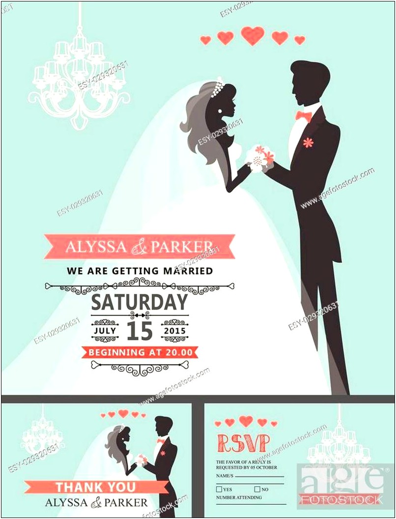 Bride And Groom Wedding Invitations Vector