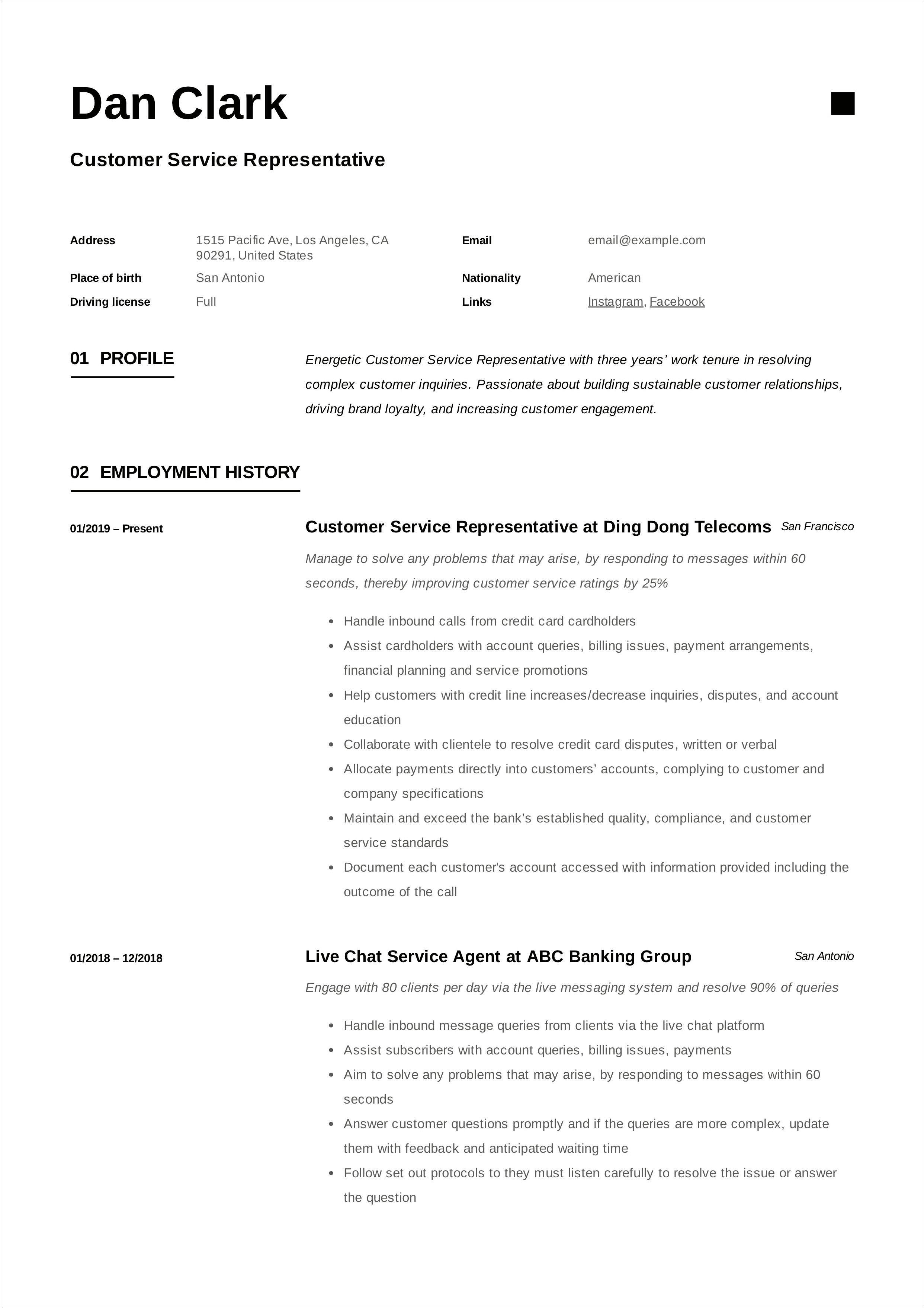 Brief Summary For Customer Service Resume
