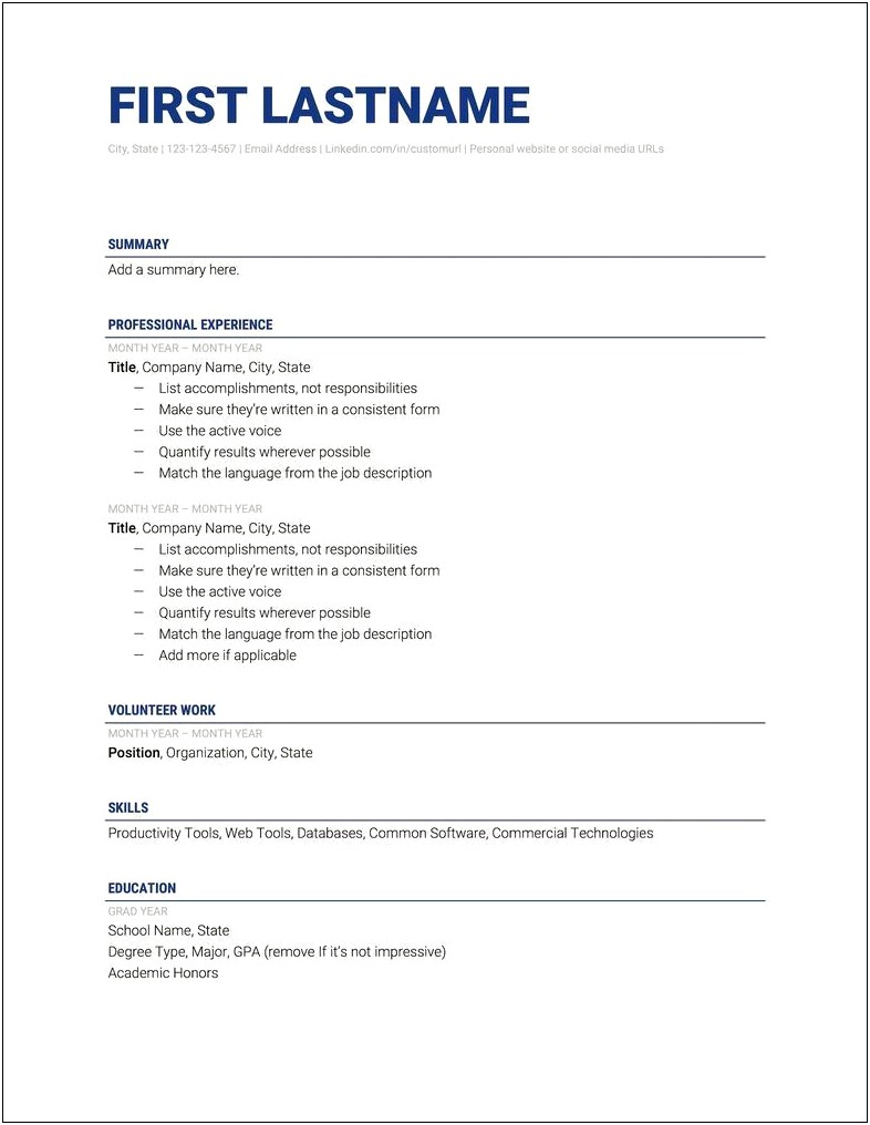 Brief Summary Use In Resume Template
