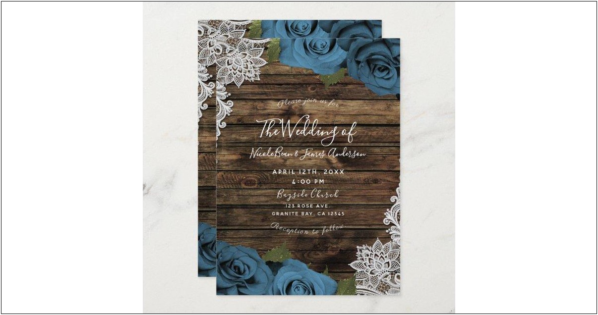 Brown Lace And Teal Wedding Invitations