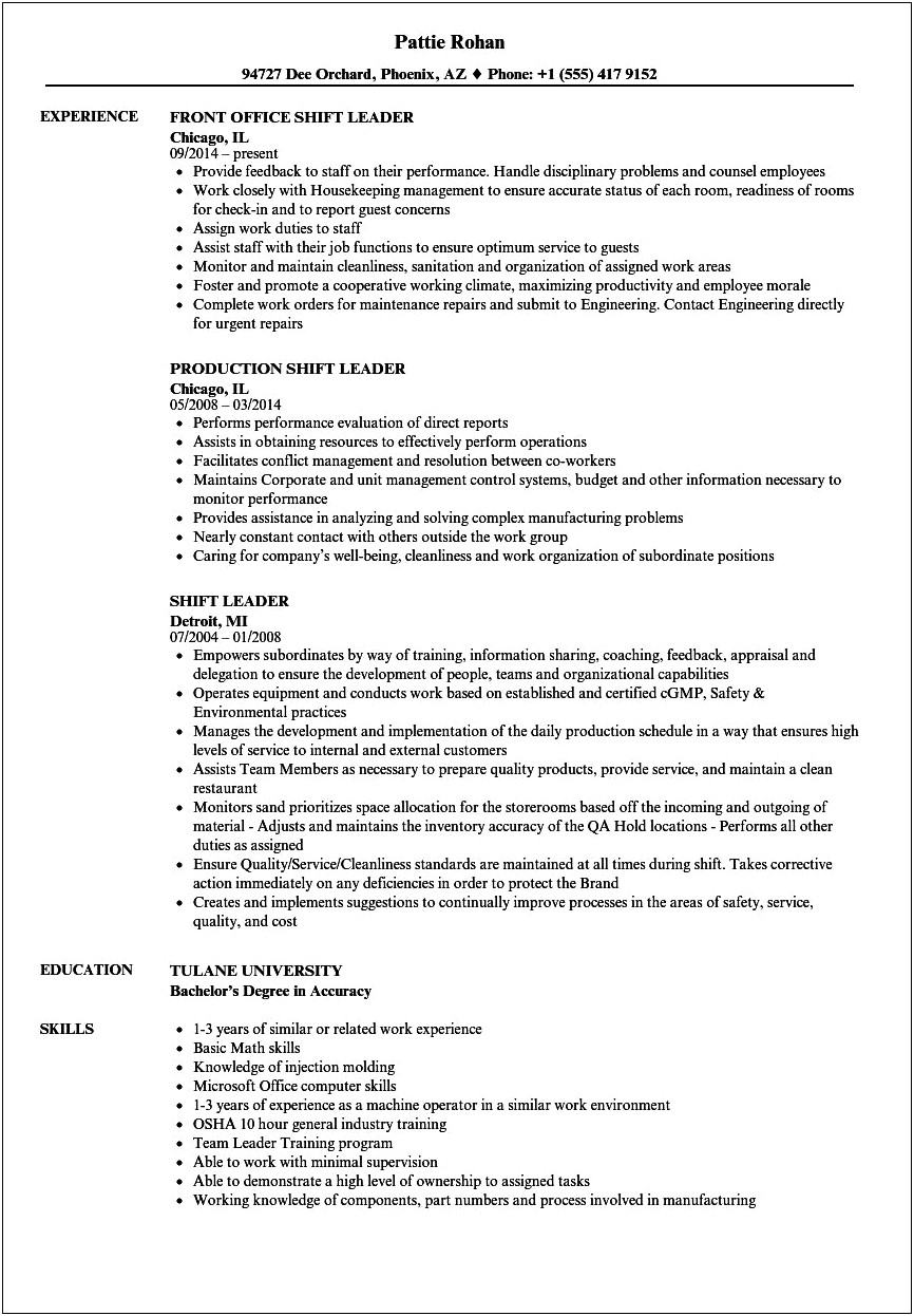 Burger King Team Leader Job Description Resume