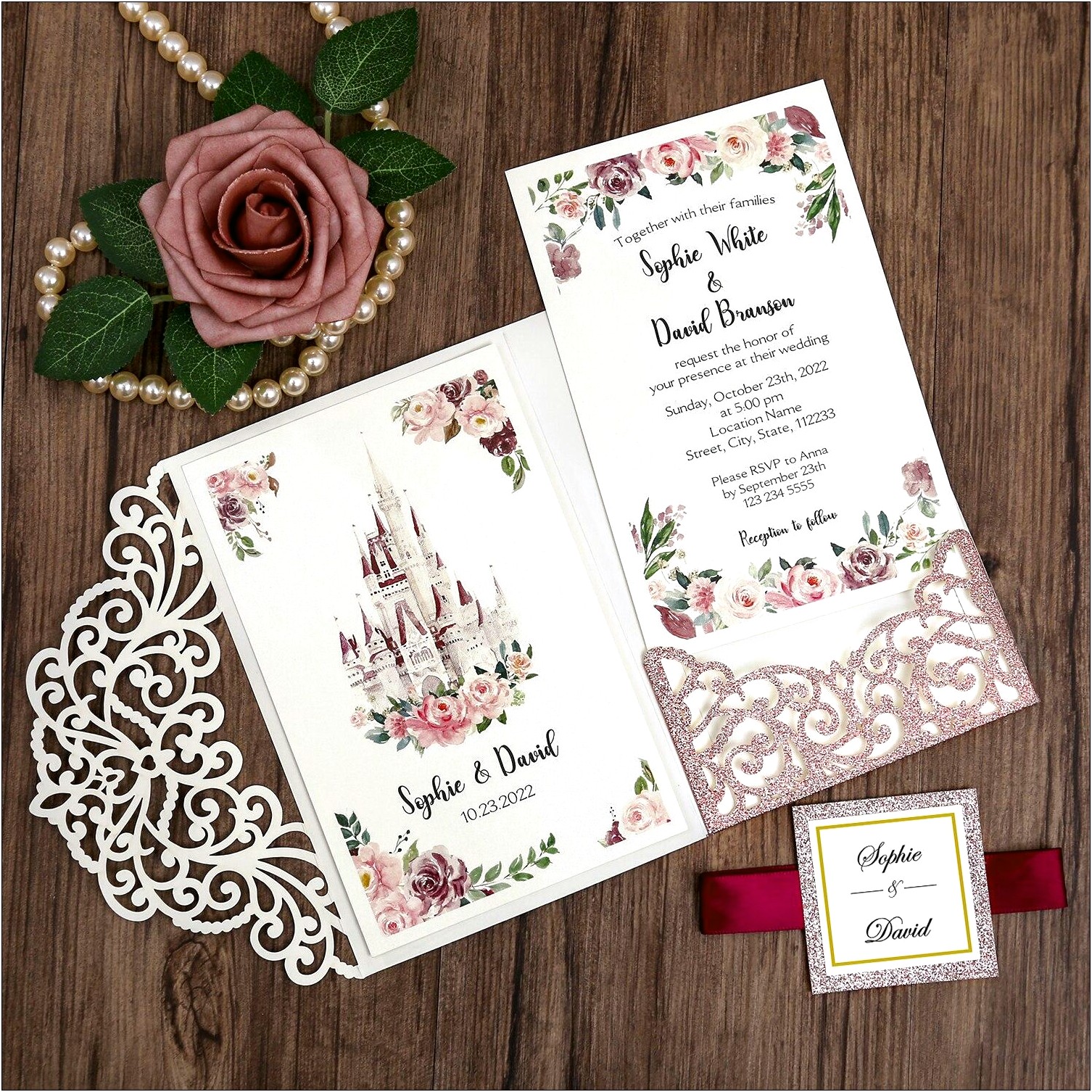 Burgundy And Gold Fall Wedding Invitations