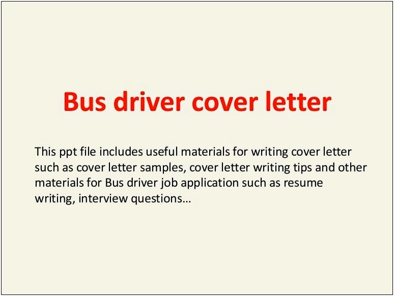 Bus Driver Job Description For Resume