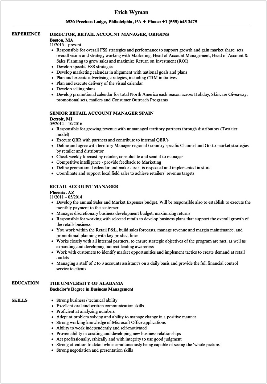 Business Account Manager Color Resume Examples