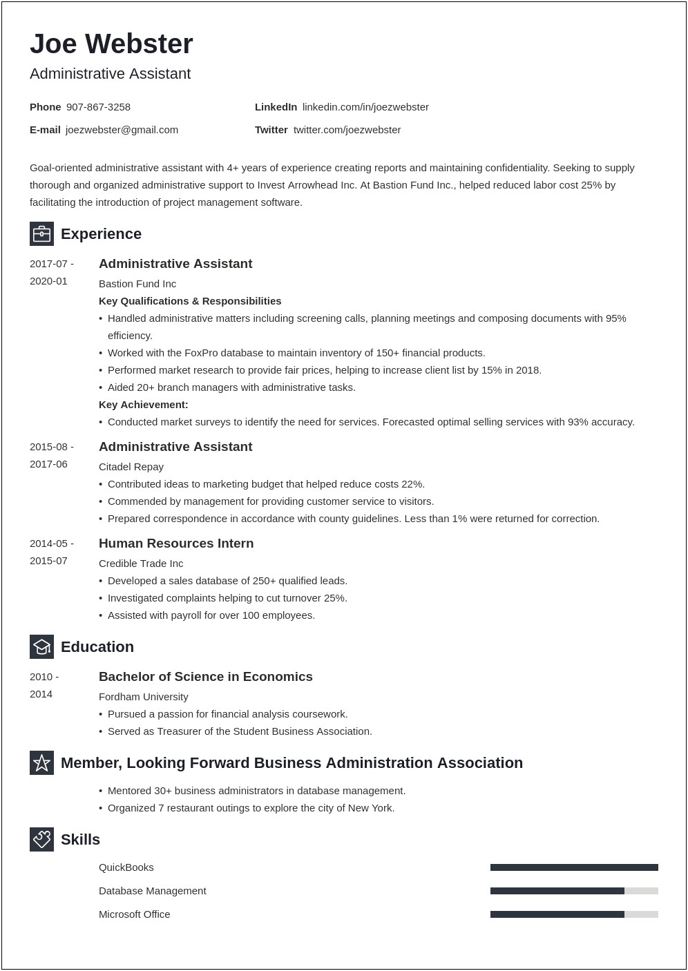 Business Administration Associates De Resume Objective