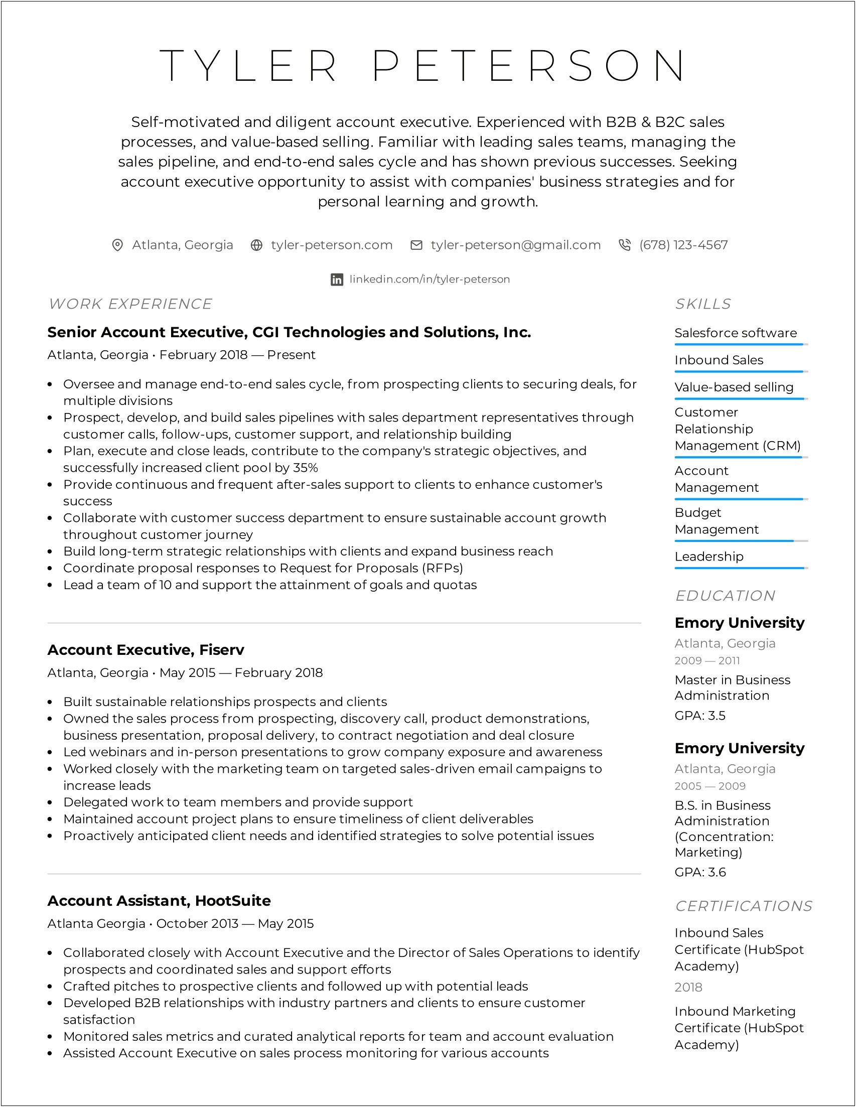 Business Administration Concentration In Management Resume
