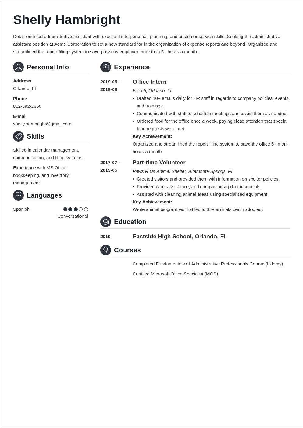 Business Administrative Assistant Job Description For Resume