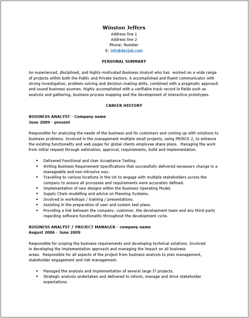 Business Analyst Resume Cover Letter Samples