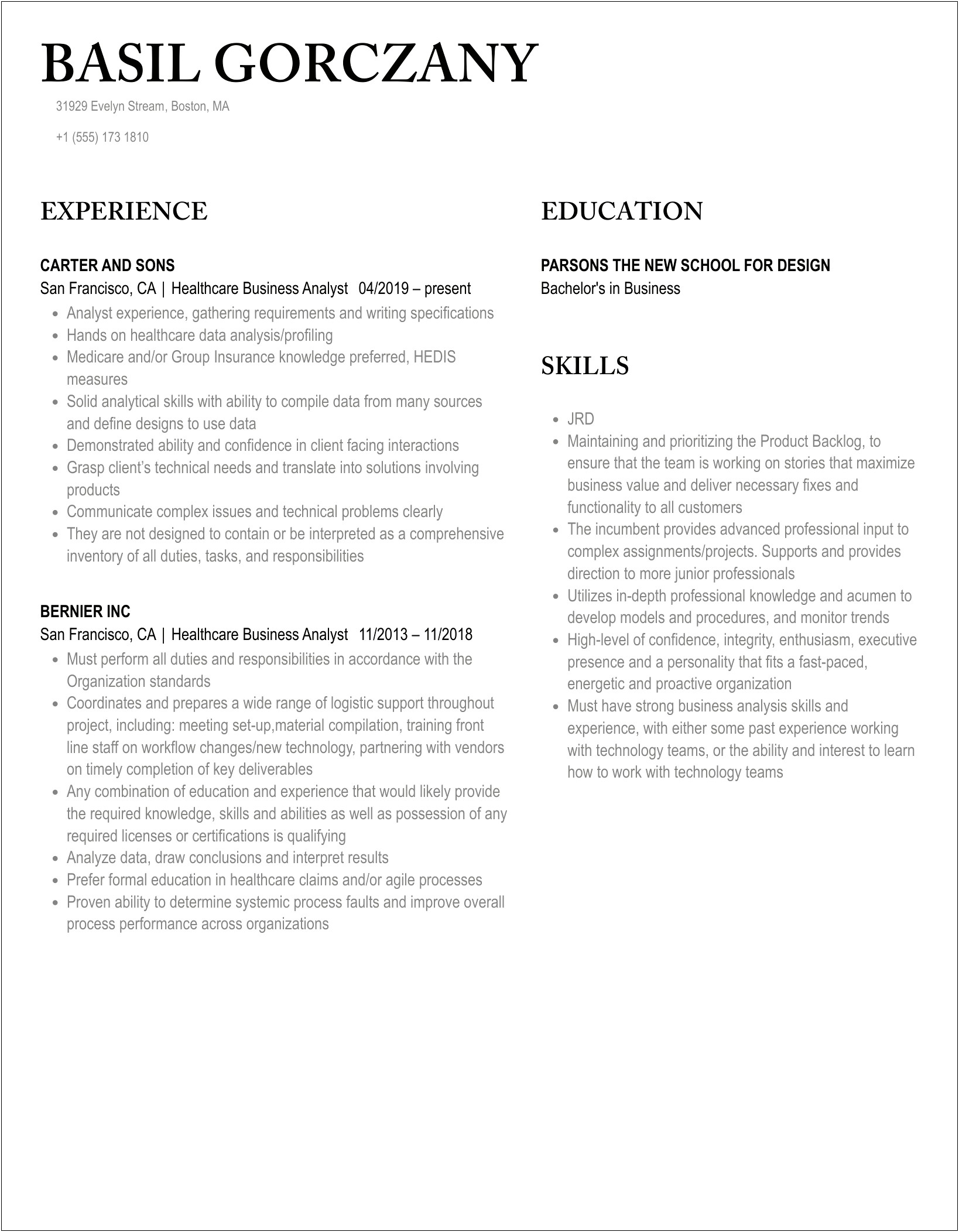 Business Analyst With Healthcare Mdw Resume Samples