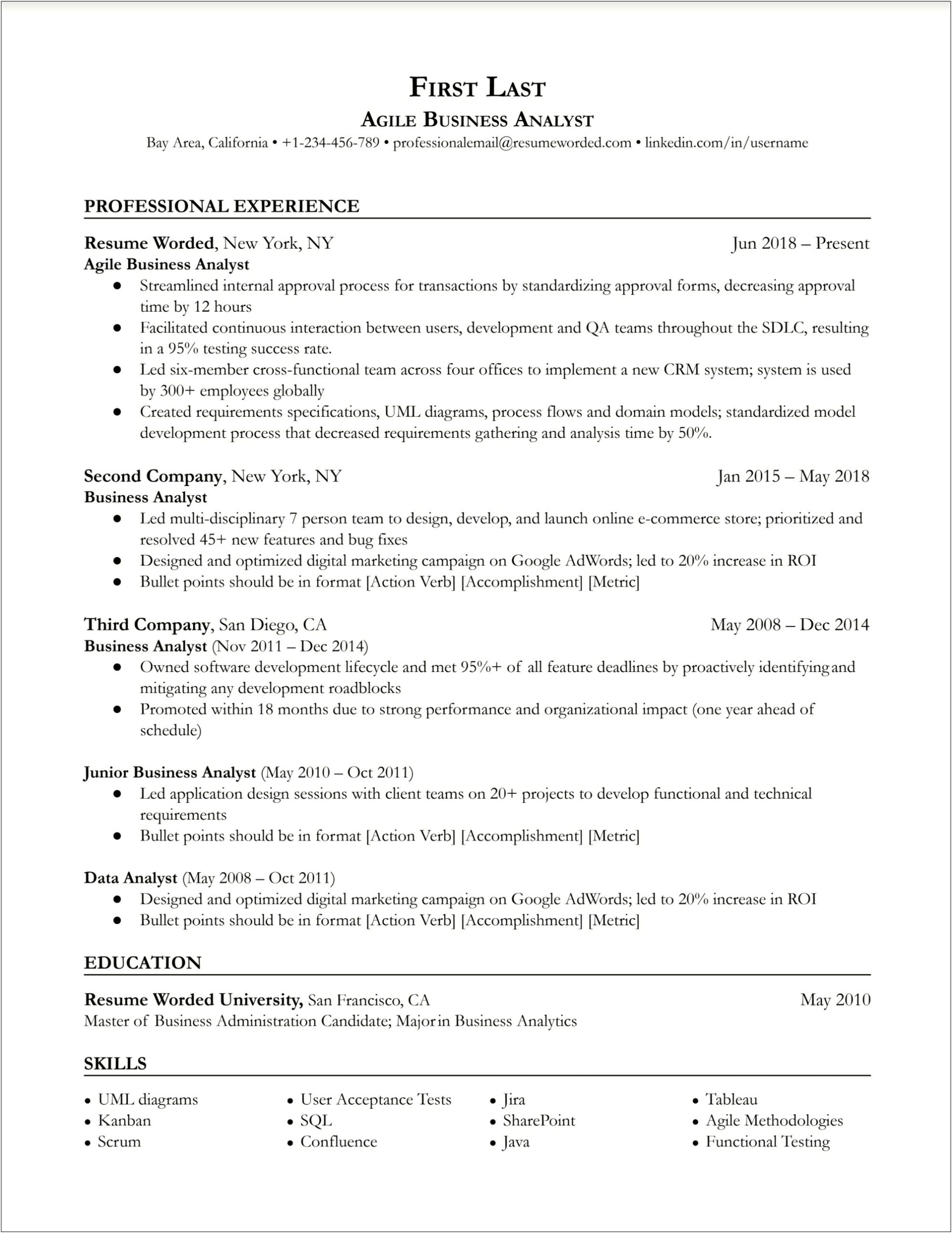 Business Analyst With Hp Service Manager Application Resume
