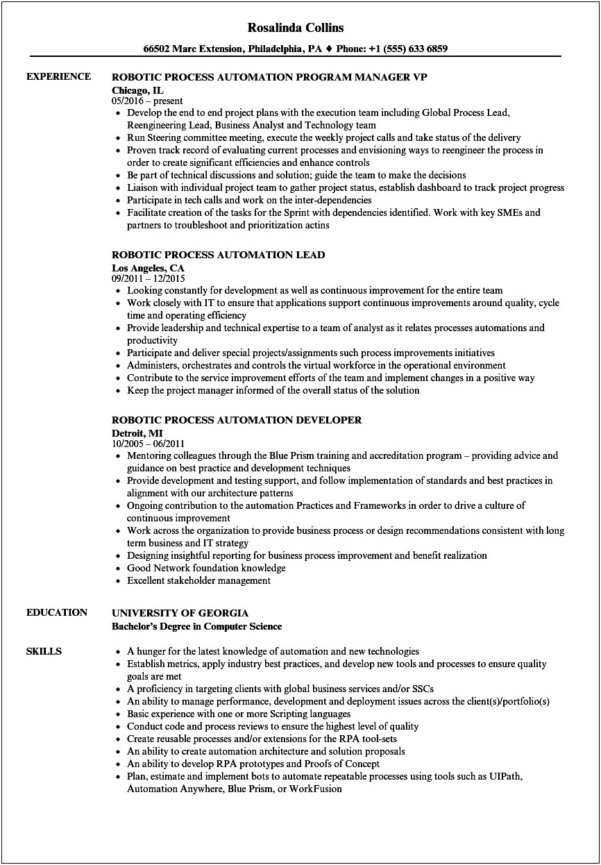 Business Analyst With Rpa Experience Resume