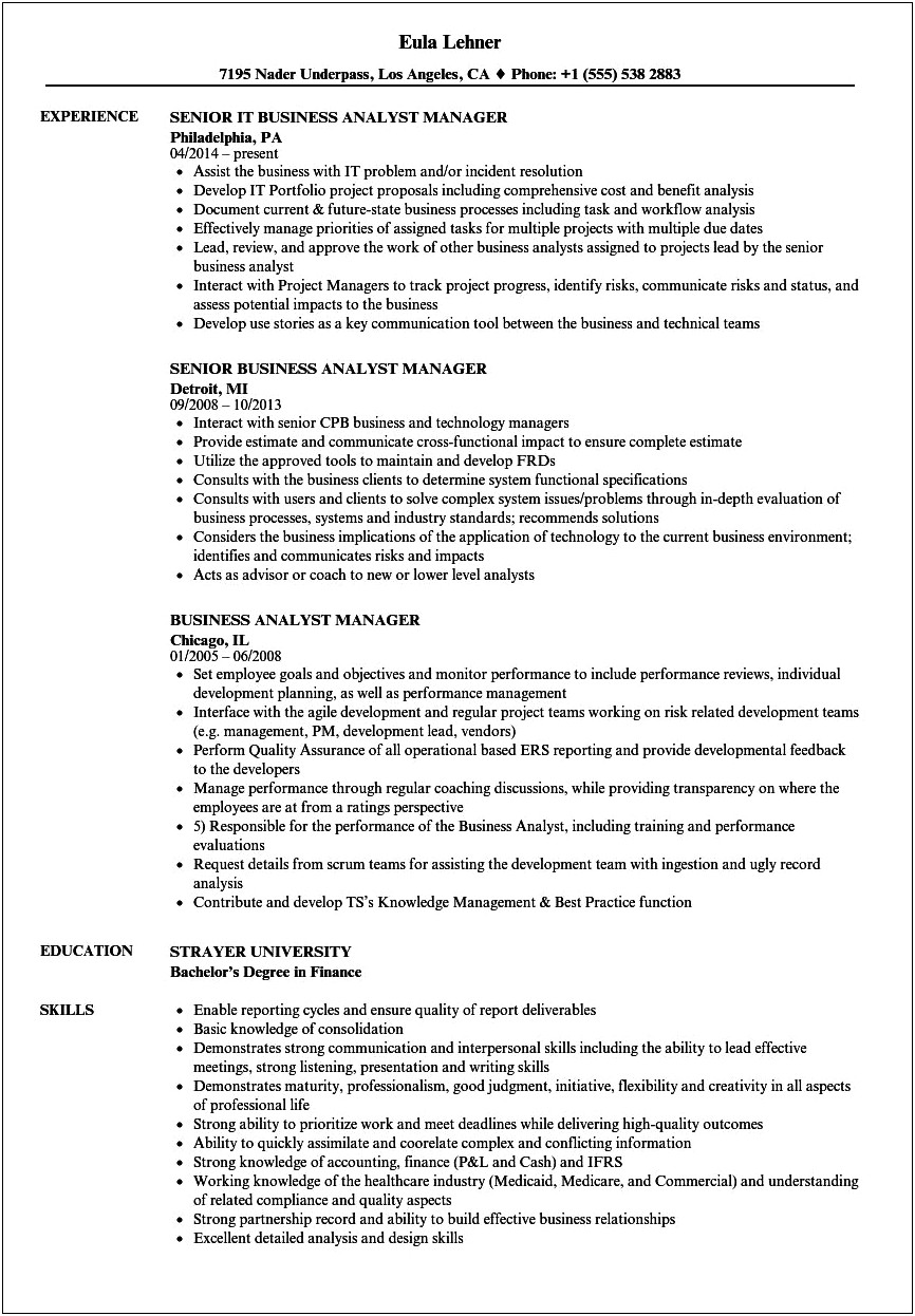 Business Analyst With Tqm Experience Resume