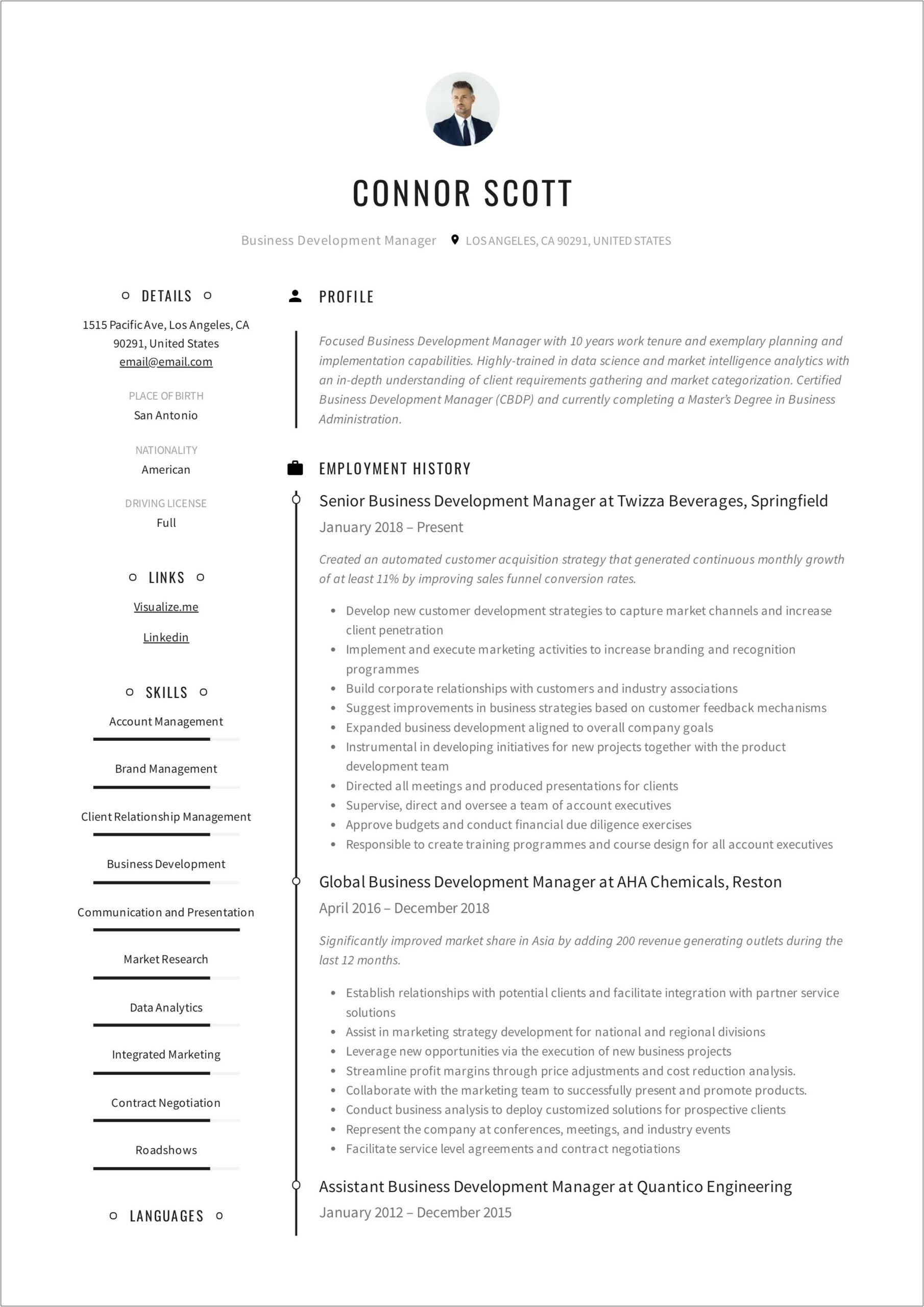 Business Development Manager Resume Objective Sample
