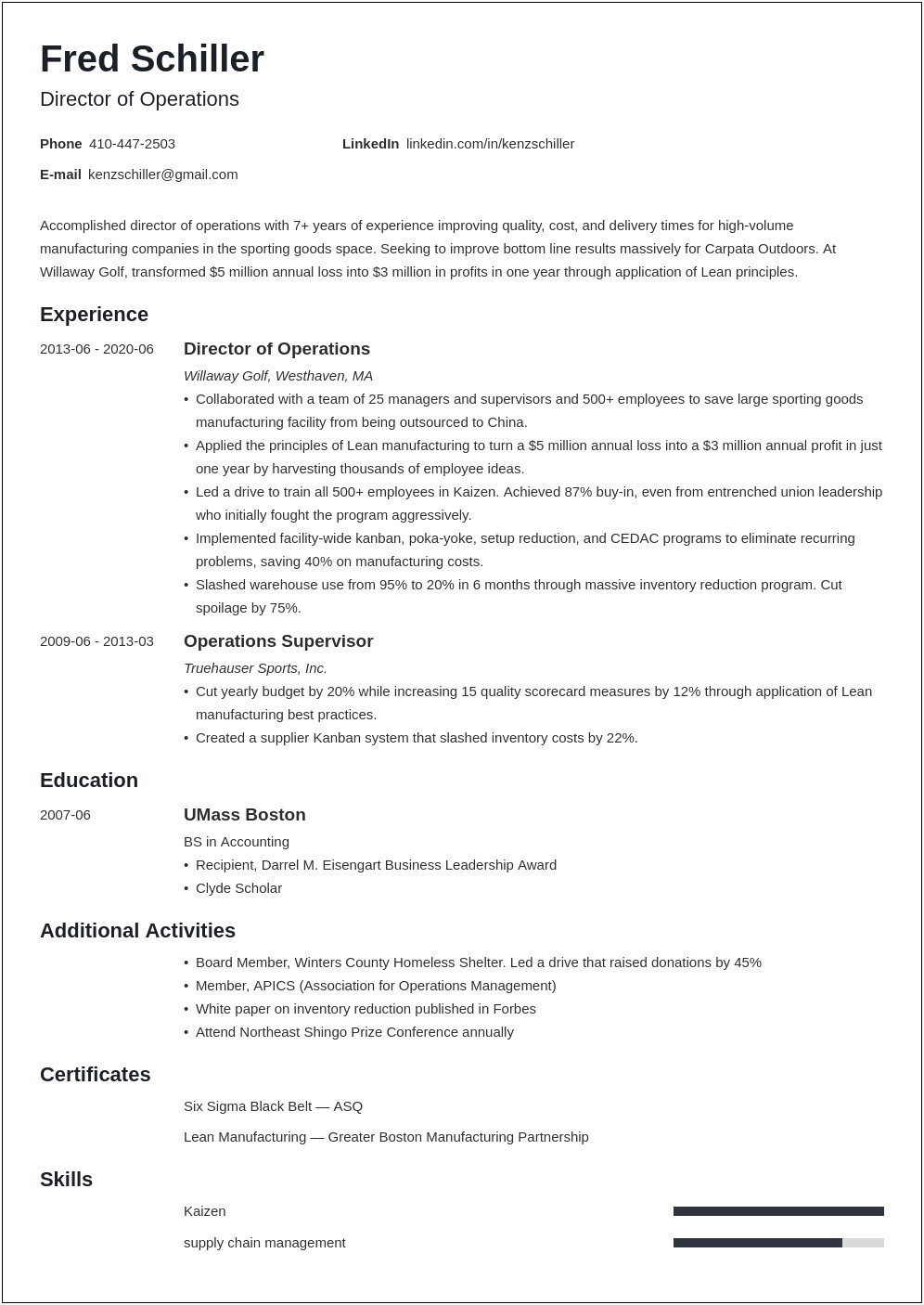 Business Director Of Operations Resume Examples