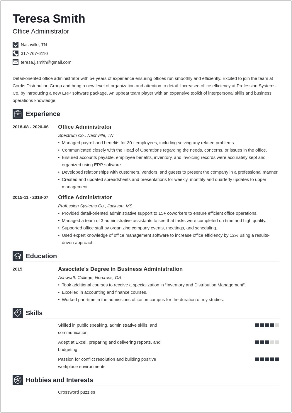 Business Office Manager Entry Level Resume Cover Letter