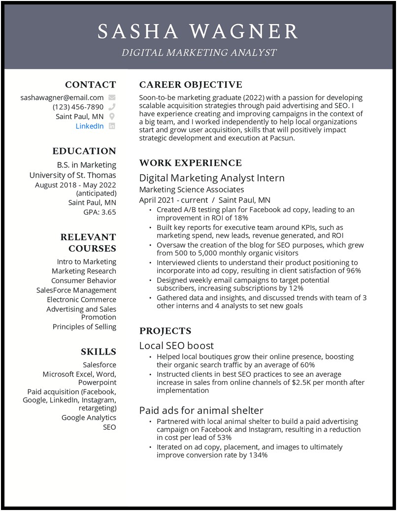 Business Resume Examples For College Student