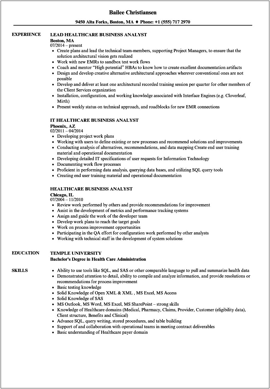 Business Systems Analyst Entry Level Resume Template Word