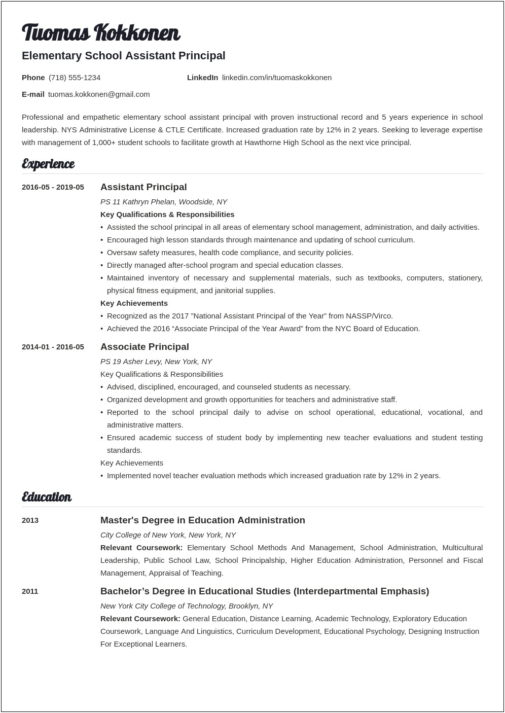 Buzz Words For Elementary Principal Resume