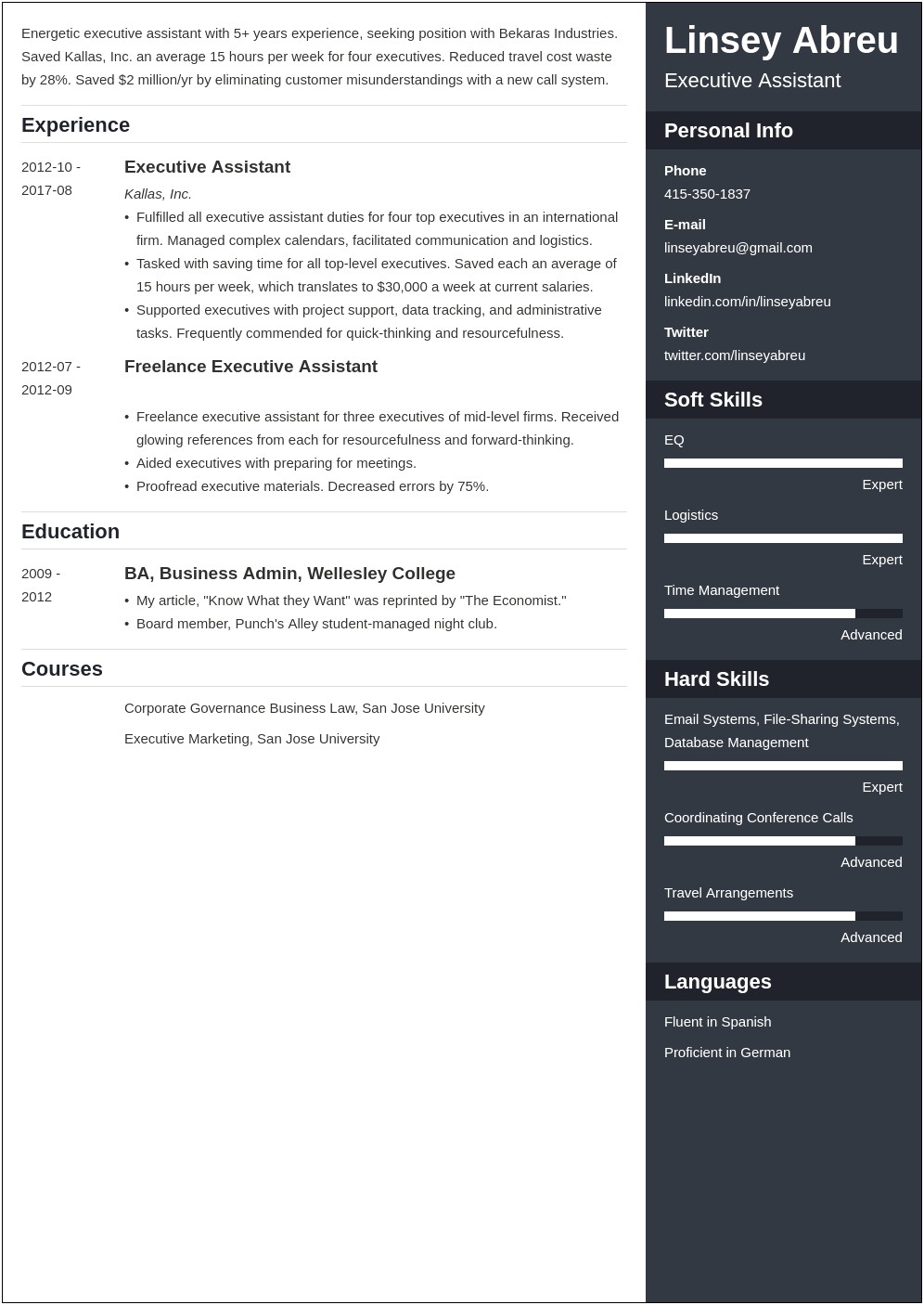 C Level Executive Assistant Resume Samples