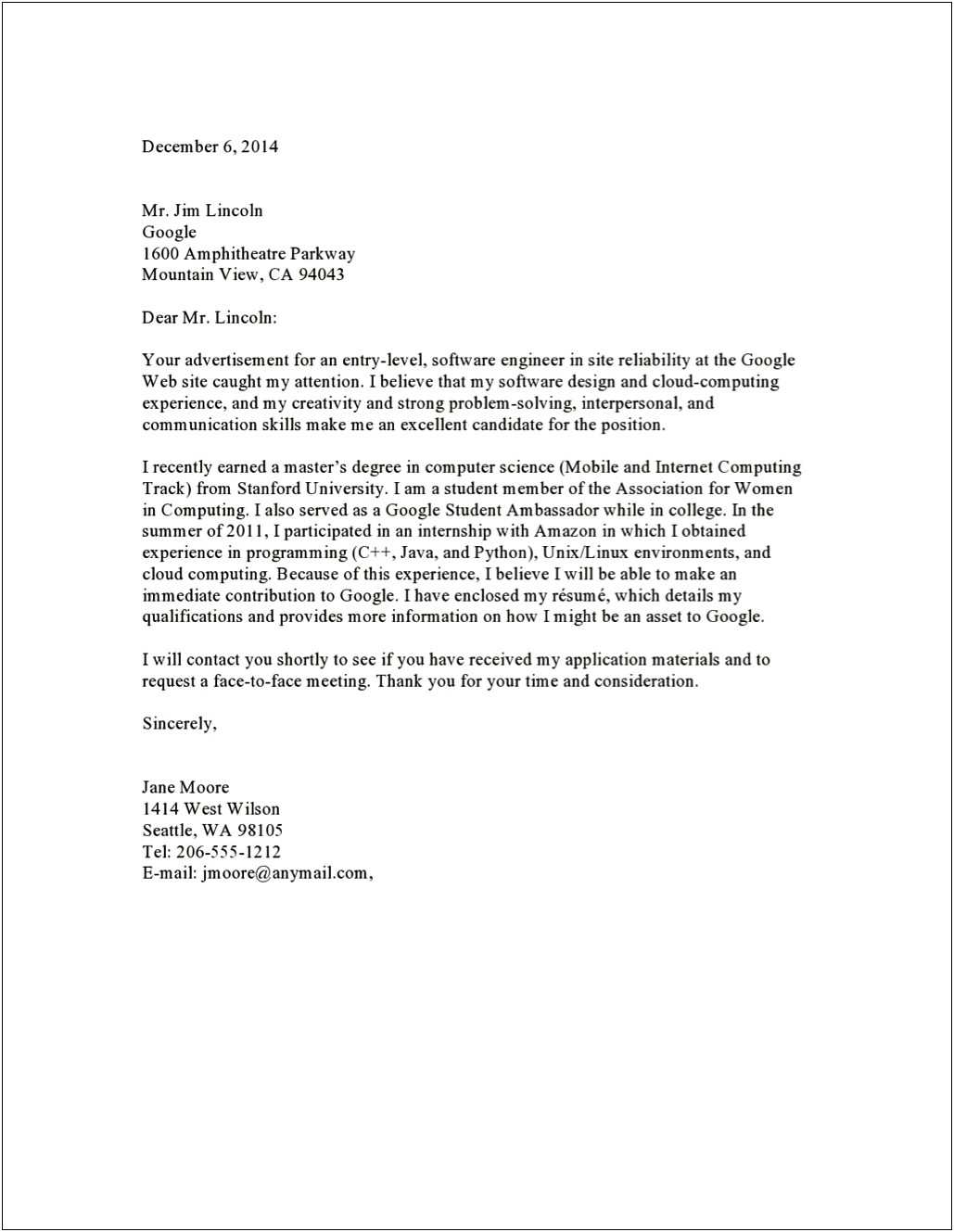 Ca State Park Resume Cover Letter Sample