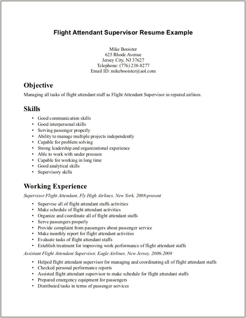 Cabin Crew Resume With No Experience