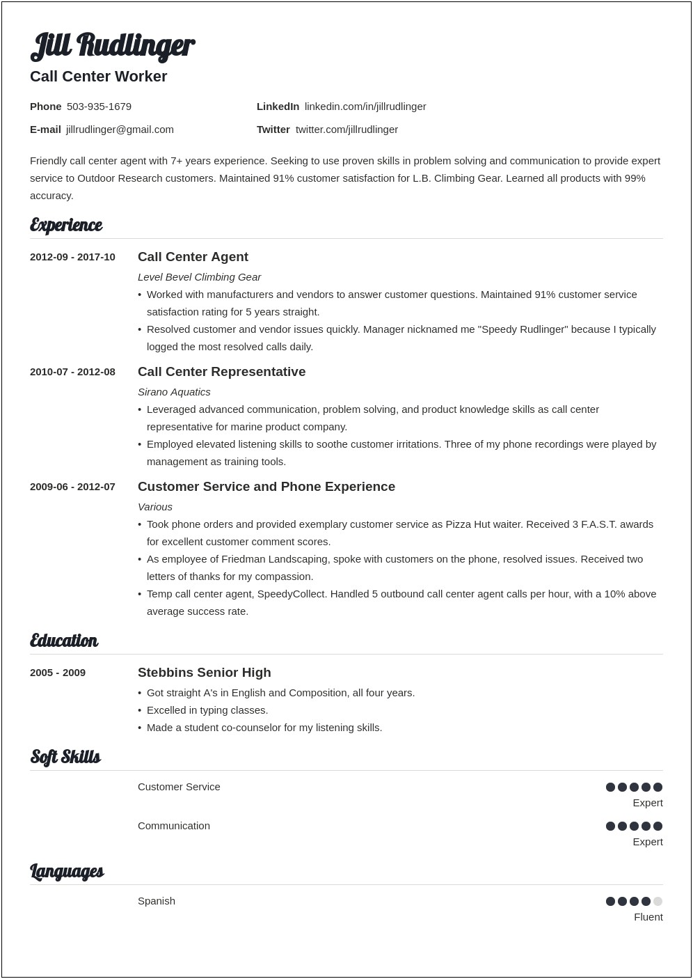Call Center Agent Resume With No Experience