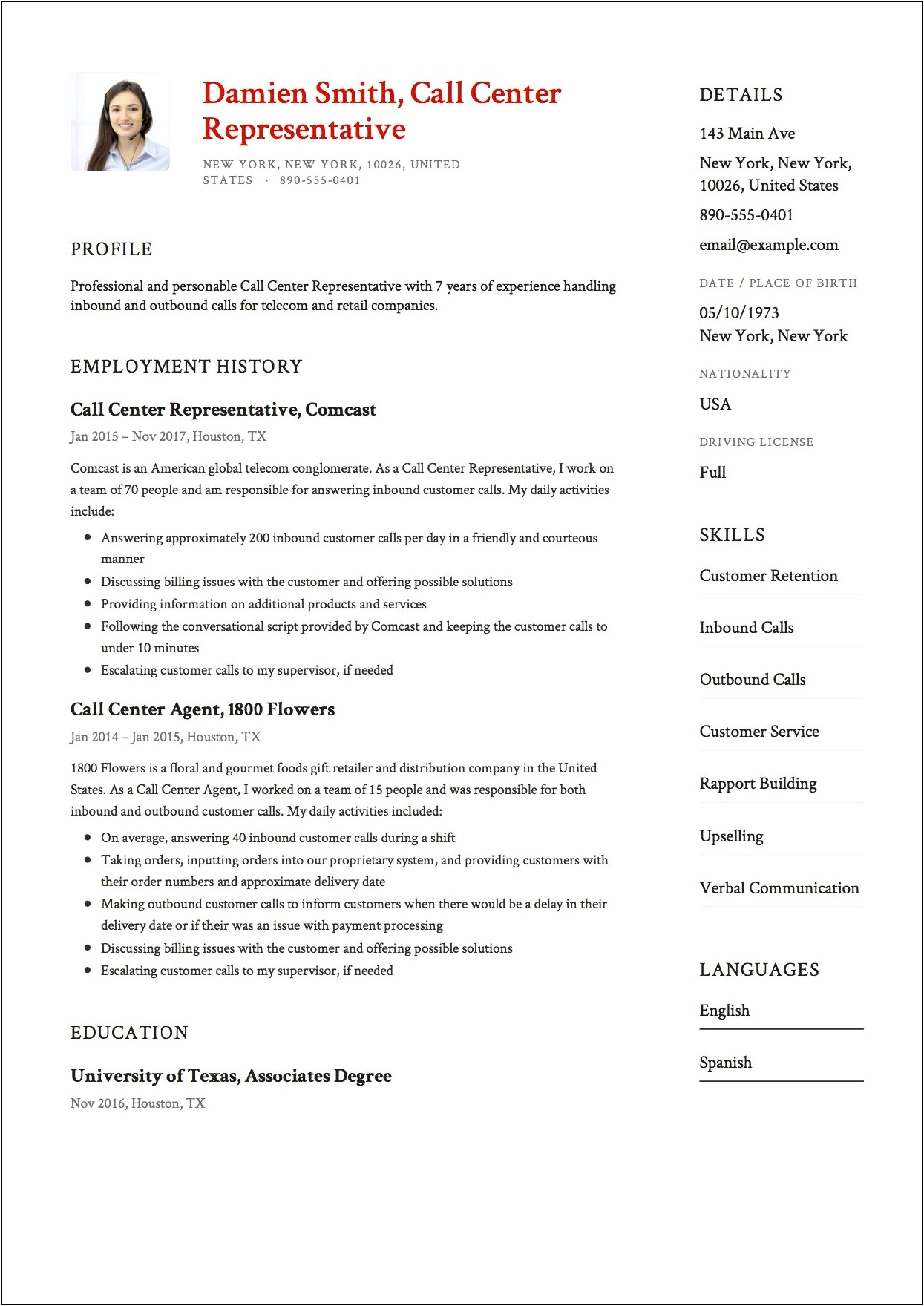 Call Center Resume Examples And Samples