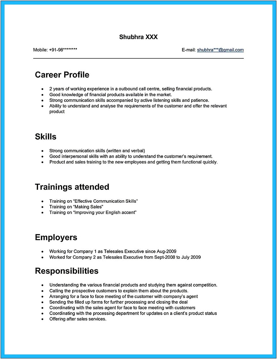 Call Center Resume Objectives Without Experience