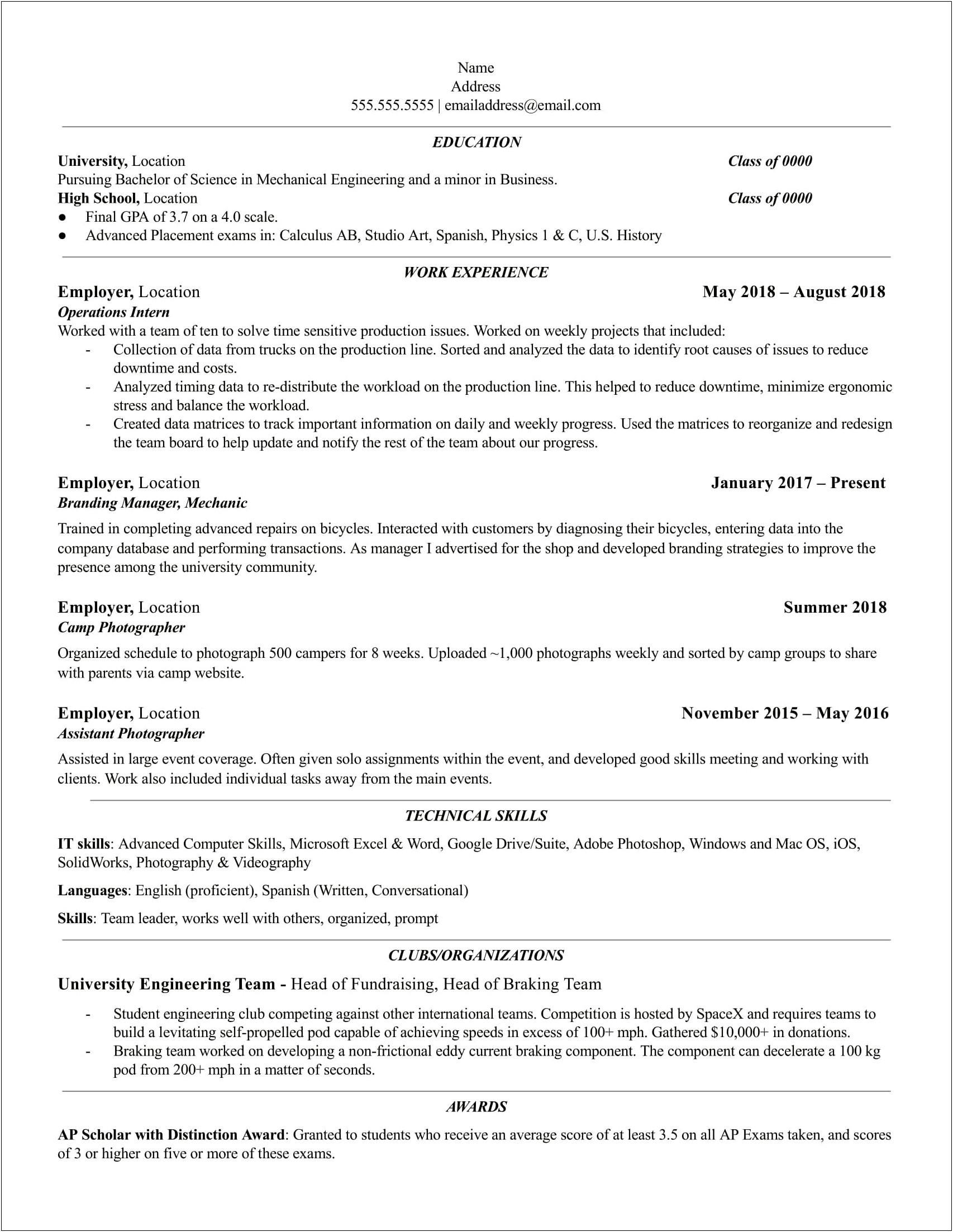Can You Mention High School On Internship Resume