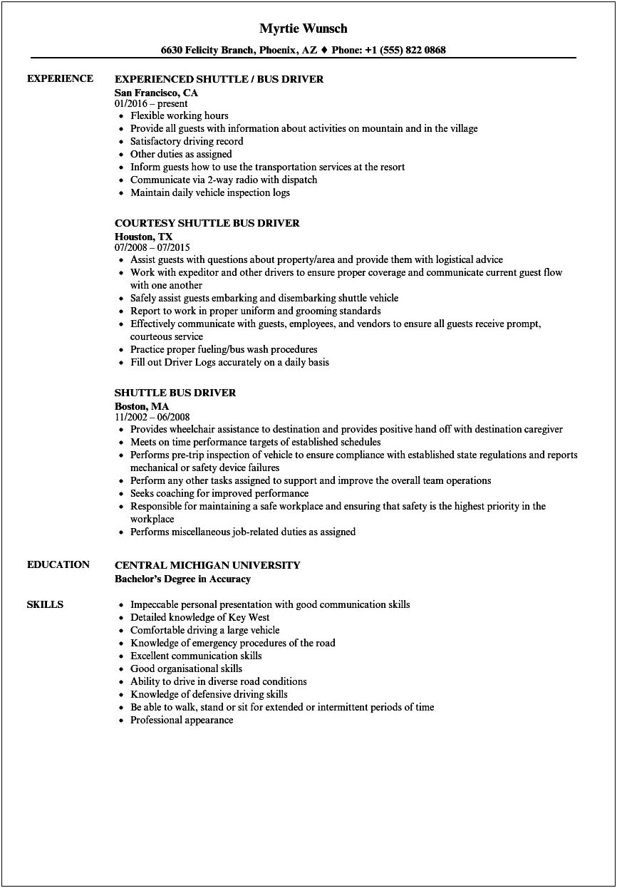 Car Driver Resume Format In Word Free Download
