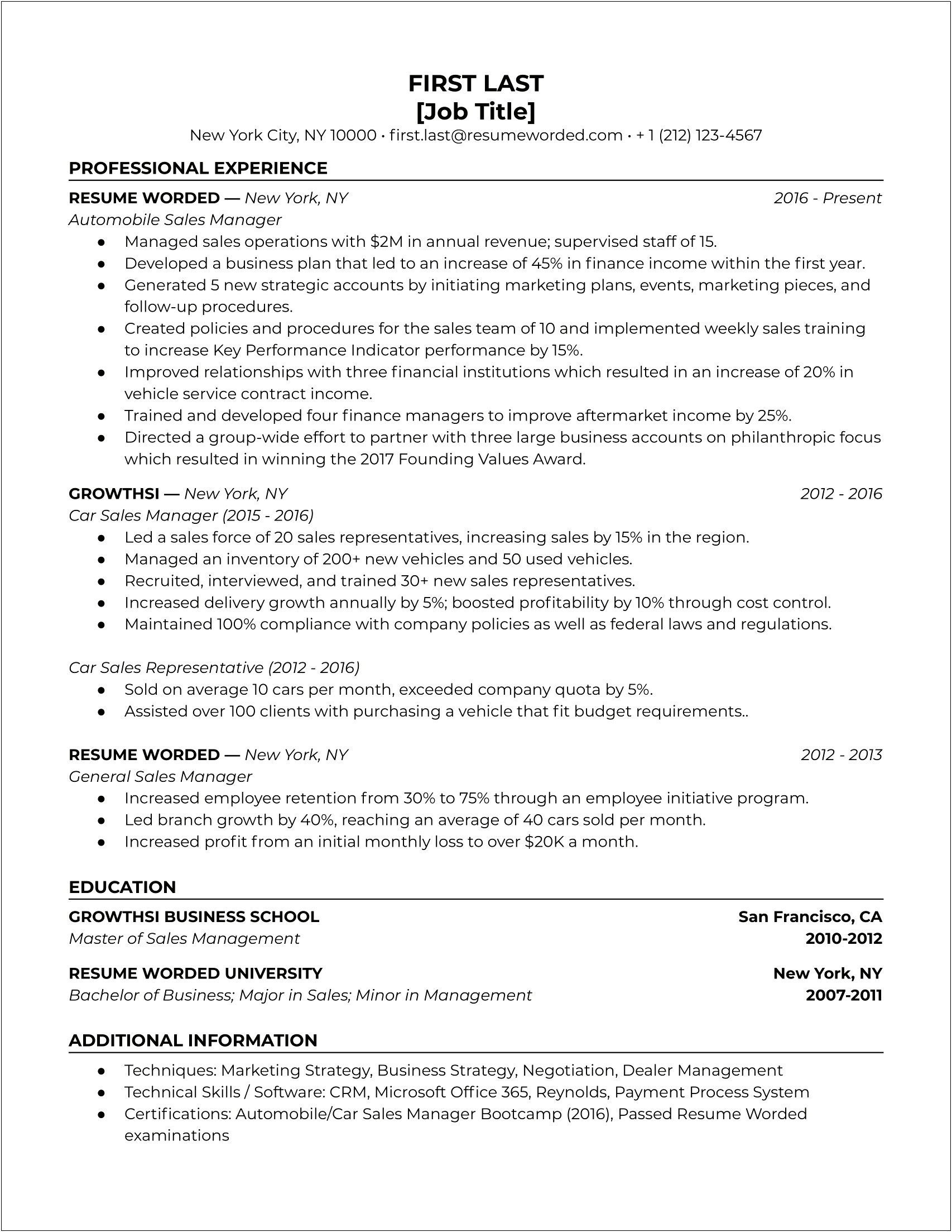 Car Sales Direct Sales Manager Job Description Resume