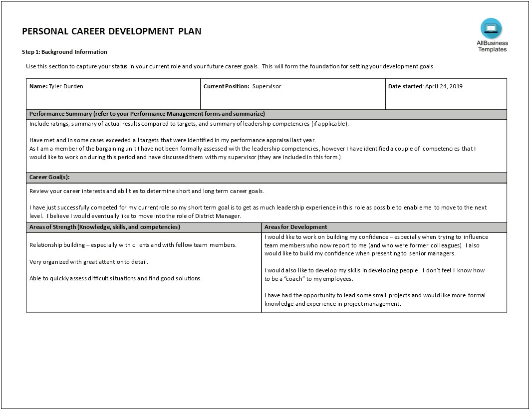 Career Download Individual Development Plan Template