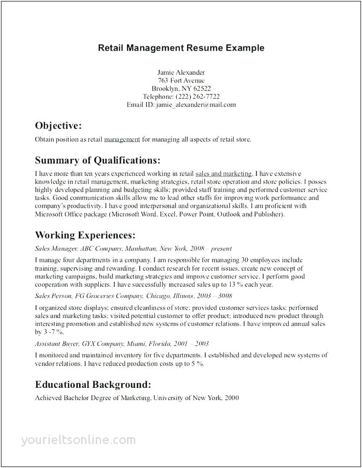 Career Objective Examples For Sales Resume