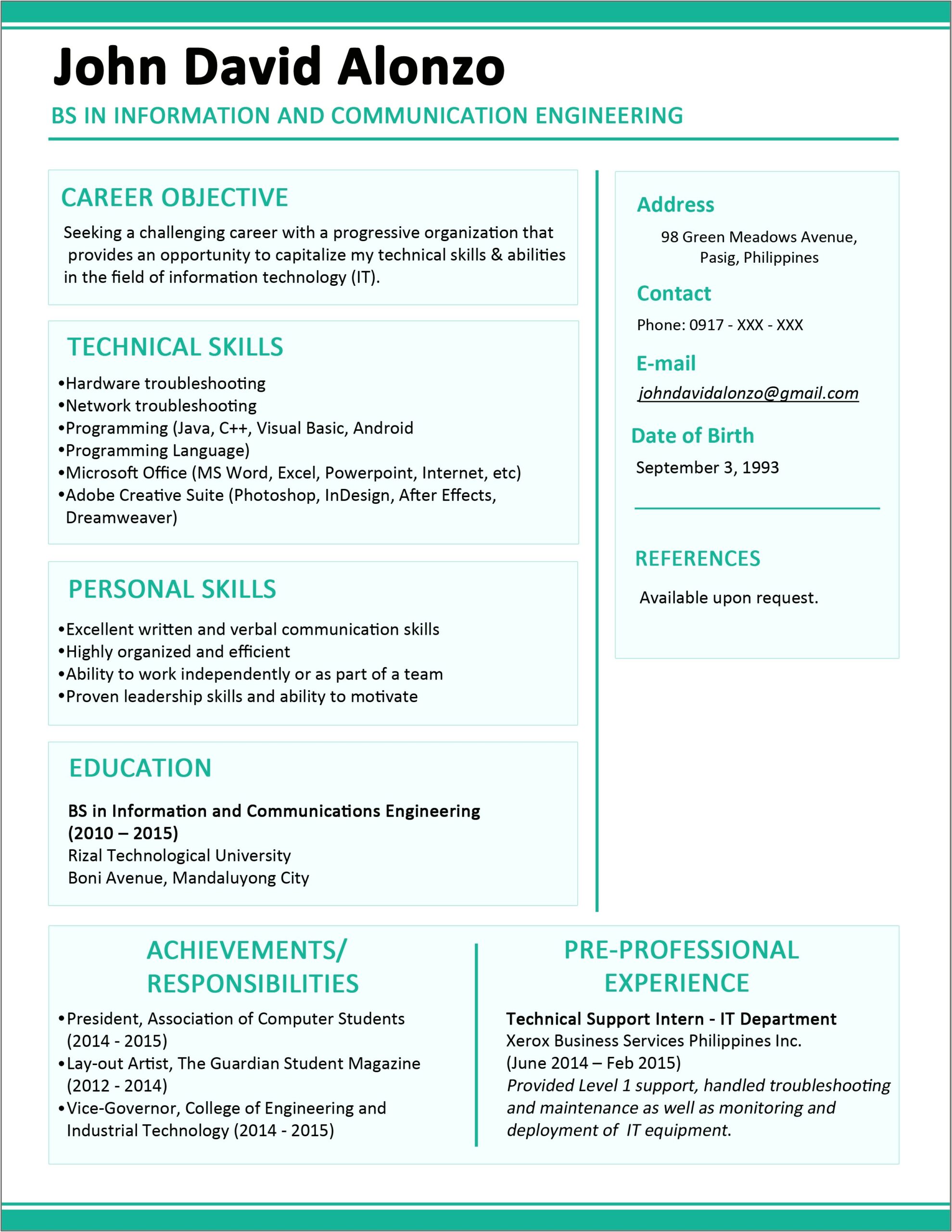 Career Objective For Fresh Graduate Resume