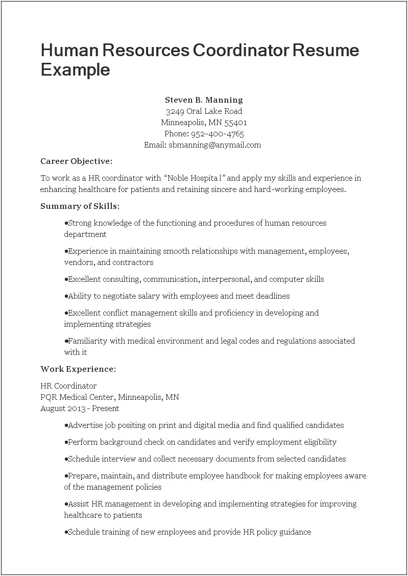 Career Objective For Human Resources Resume