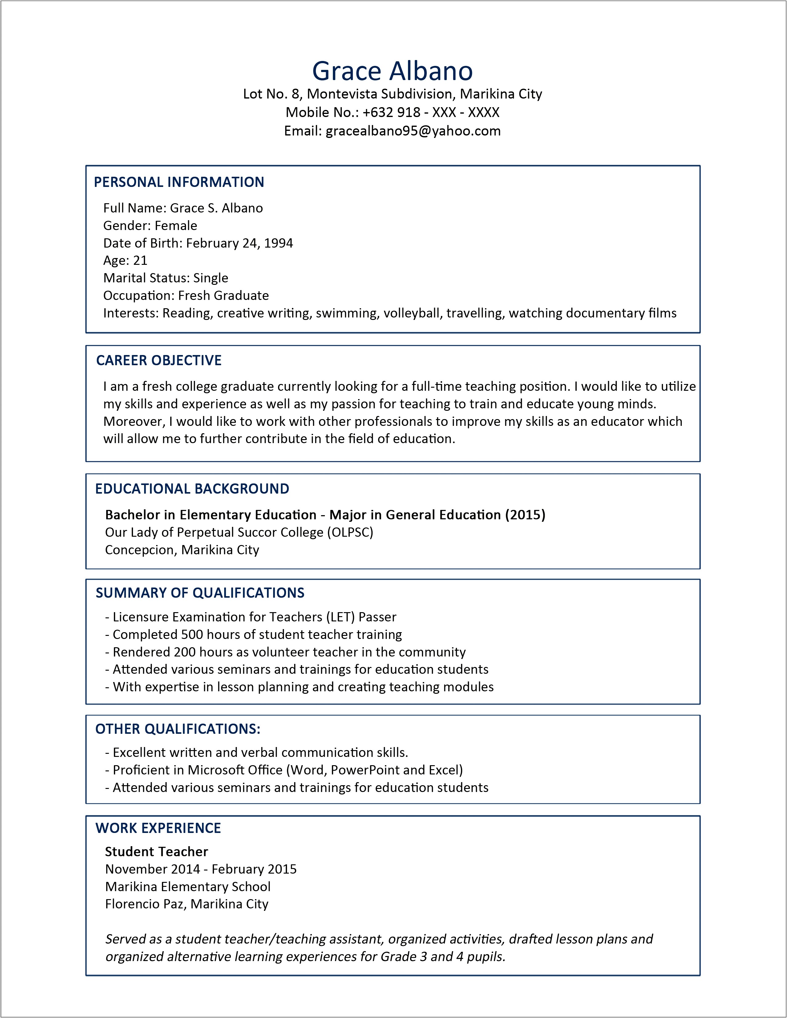 Career Objective For Psychology Major Resume