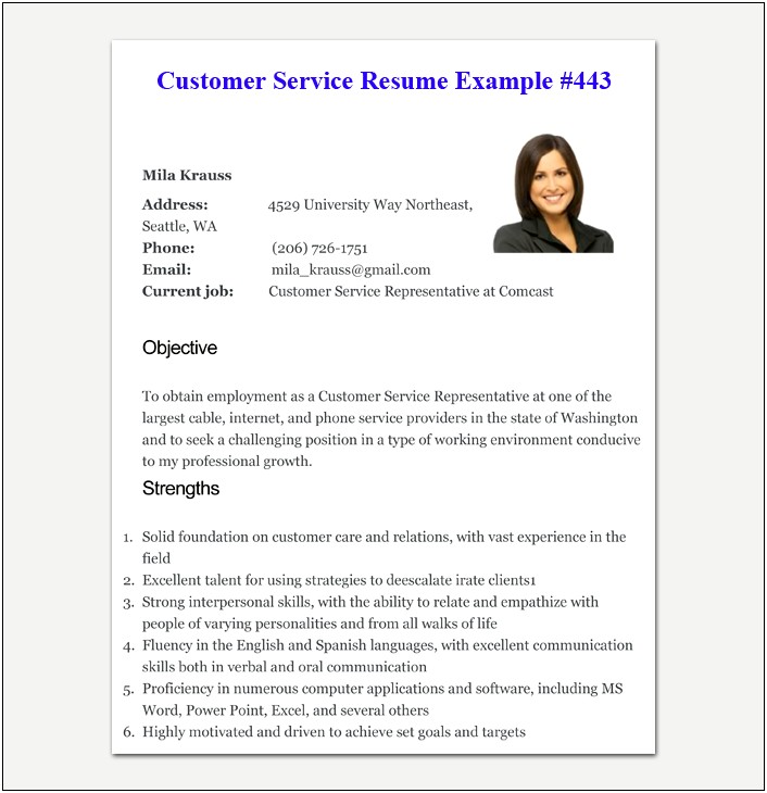 Career Objective For Resume For Customer Service