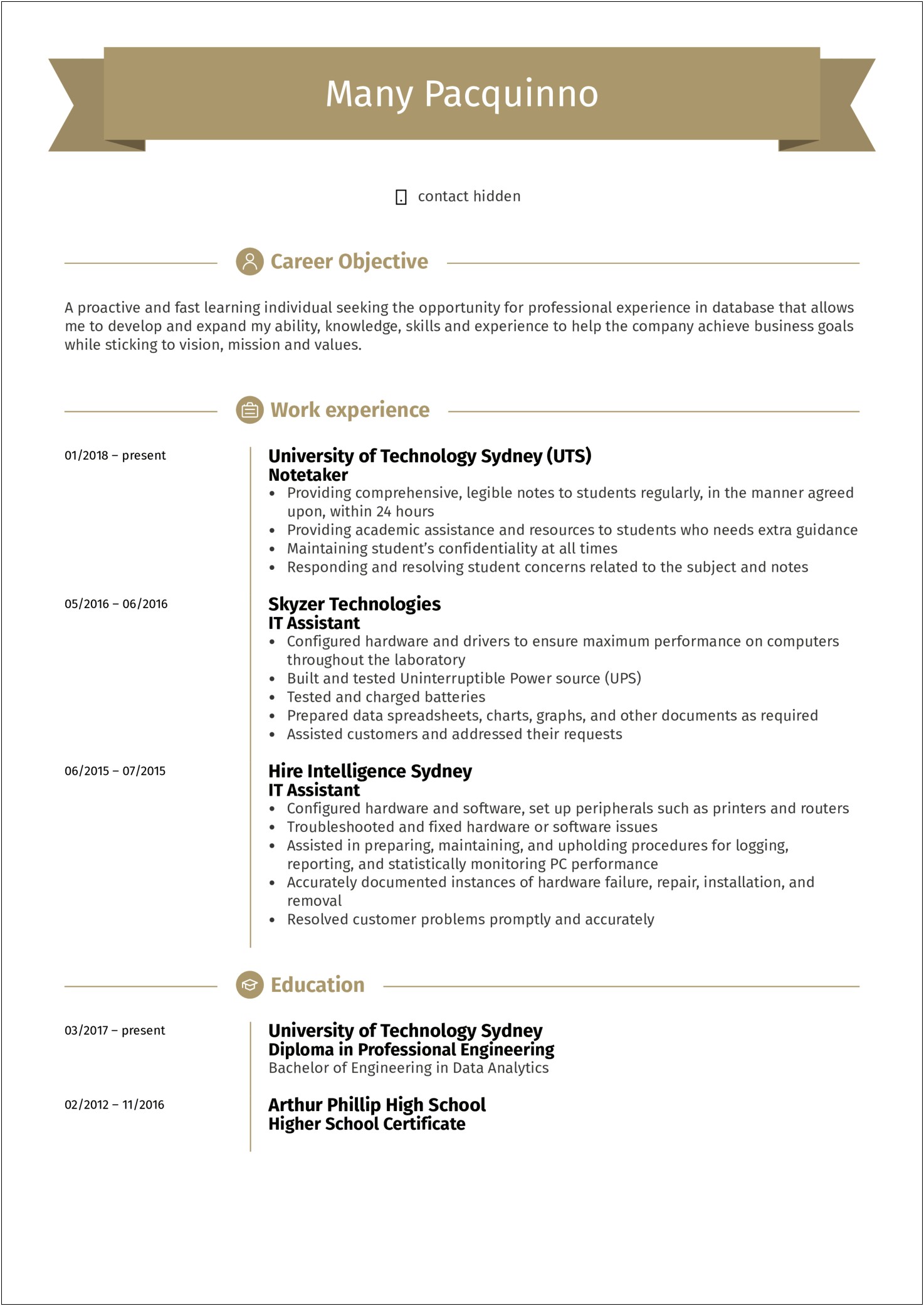 Career Objective On A Resume Examples