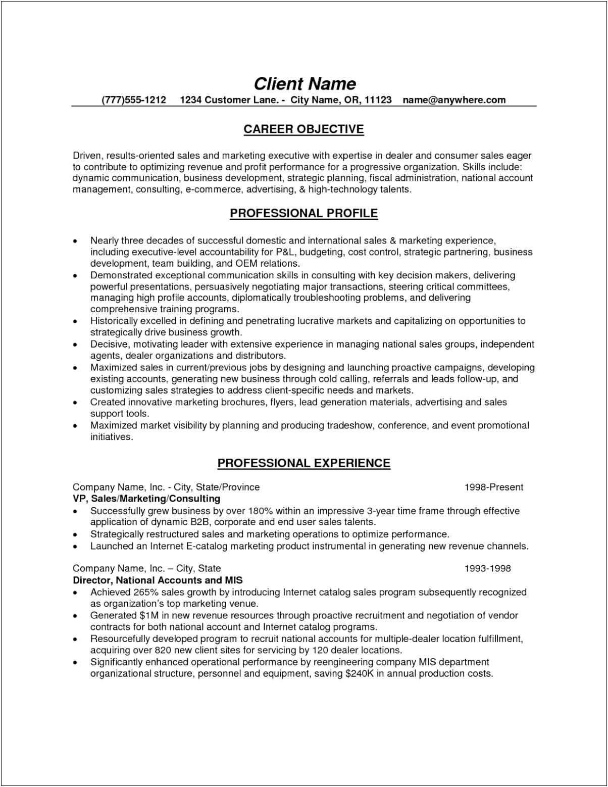 Career Objective On Resume Examples Marketing
