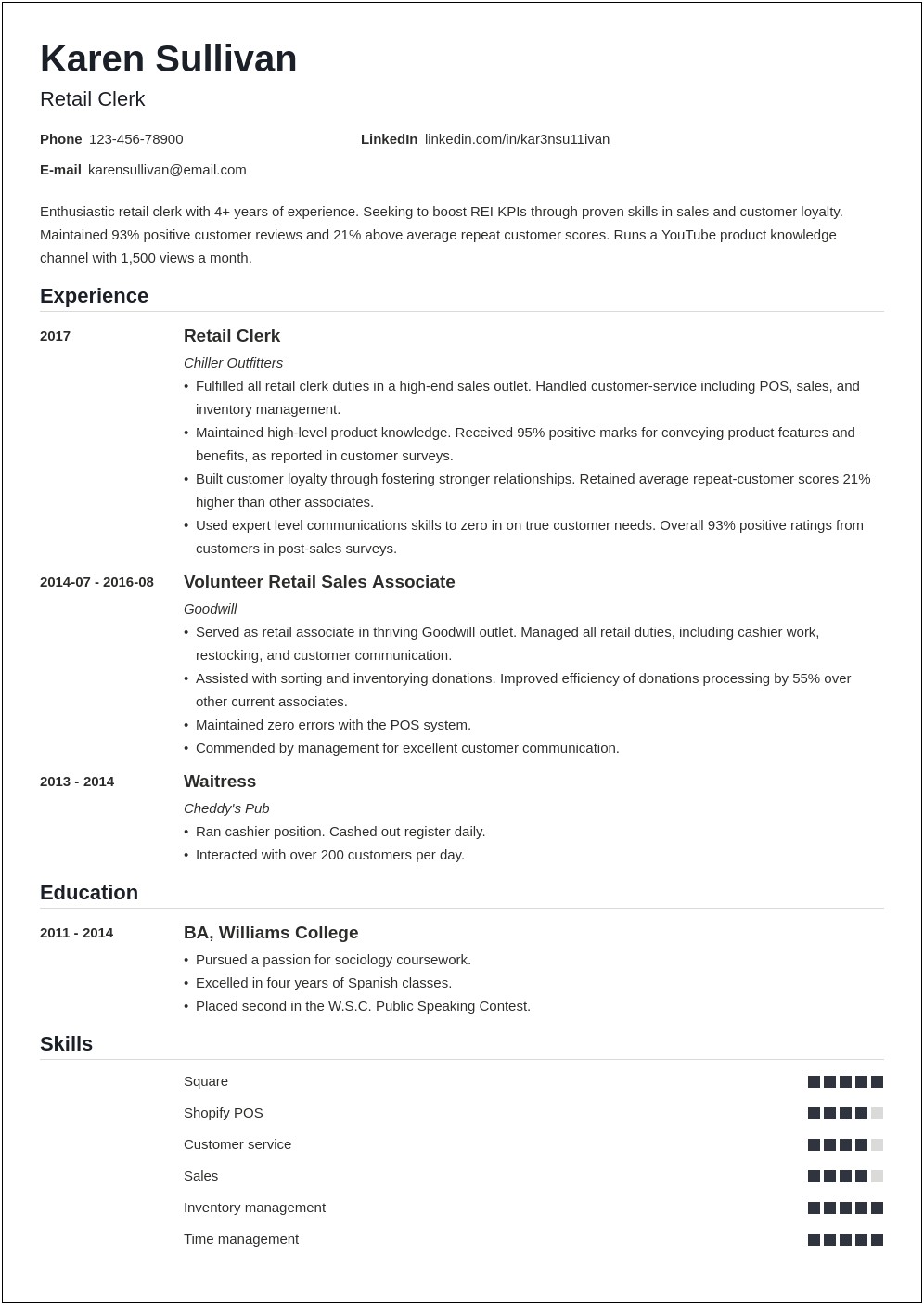 Career Objective On Resume For Retail
