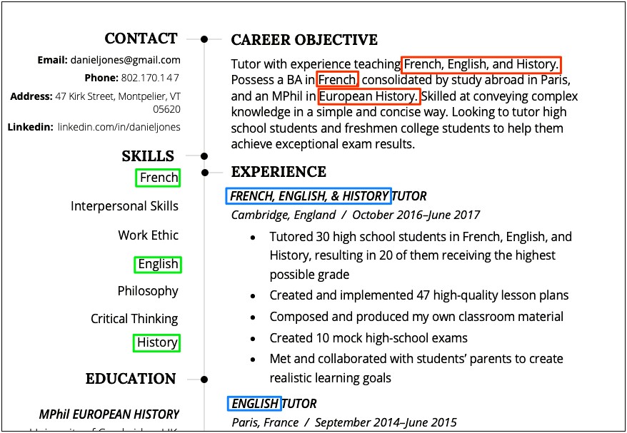 Career Objective On Resume For Teacher
