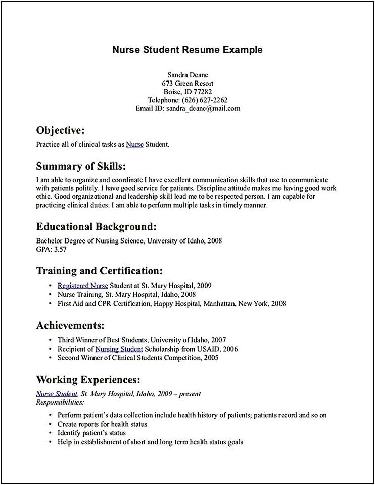 Career Objectives For A Nursing Resume