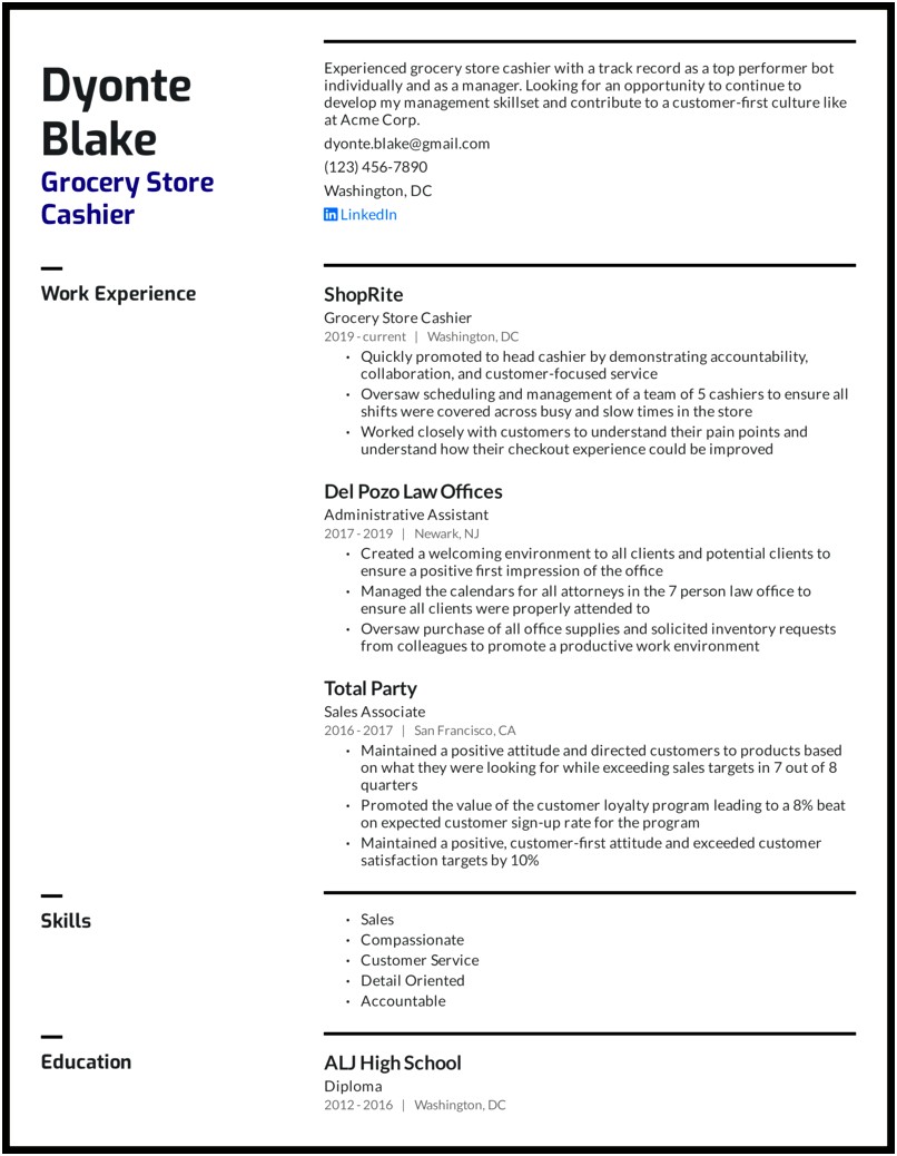 Cashier Customer Service Job Description Resume