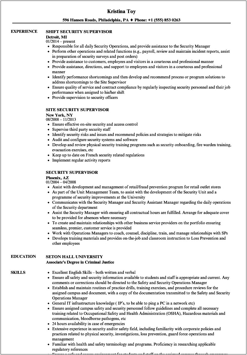 Casino Security Guard Job Description For Resume
