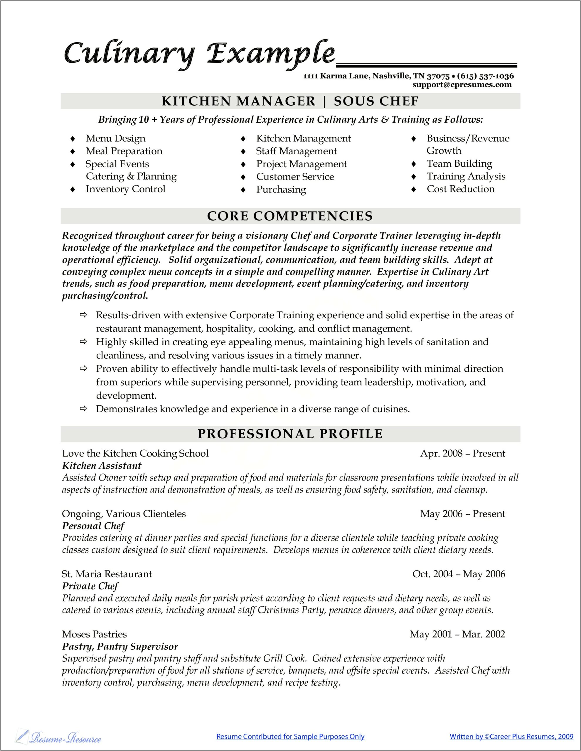 Catering Owner Job Description For Resume